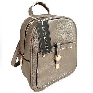 NWT La Terre Pewter Metallic Convertible Backpack/Crossbody Bag